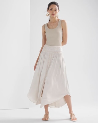 ☆Bicolor V Line Waist Midi Skirt/KIMHEKIM☆ Studded Midi Skirt | White House Black Market